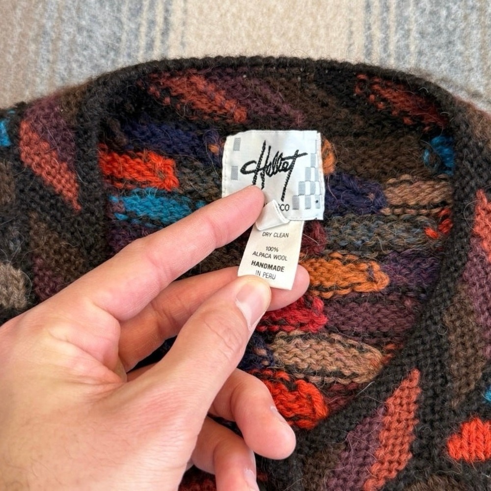 Hallet San Francisco Vintage Alpaca Wool Cardigan Multicolored Knit Peru Medium - Picture 3 of 8